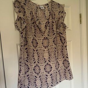 CAbi Navy and White Patterned Blouse